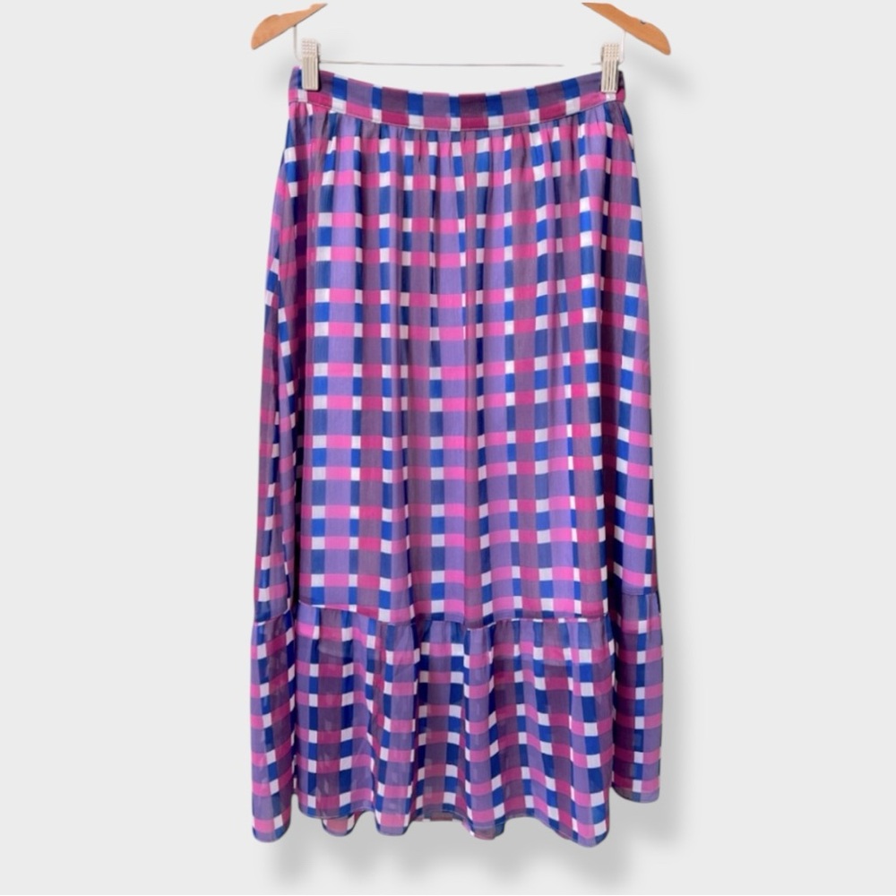 Ann Taylor Skirt | Size 6P | Pink + Blue Check | Sheer + Lined | $28.00